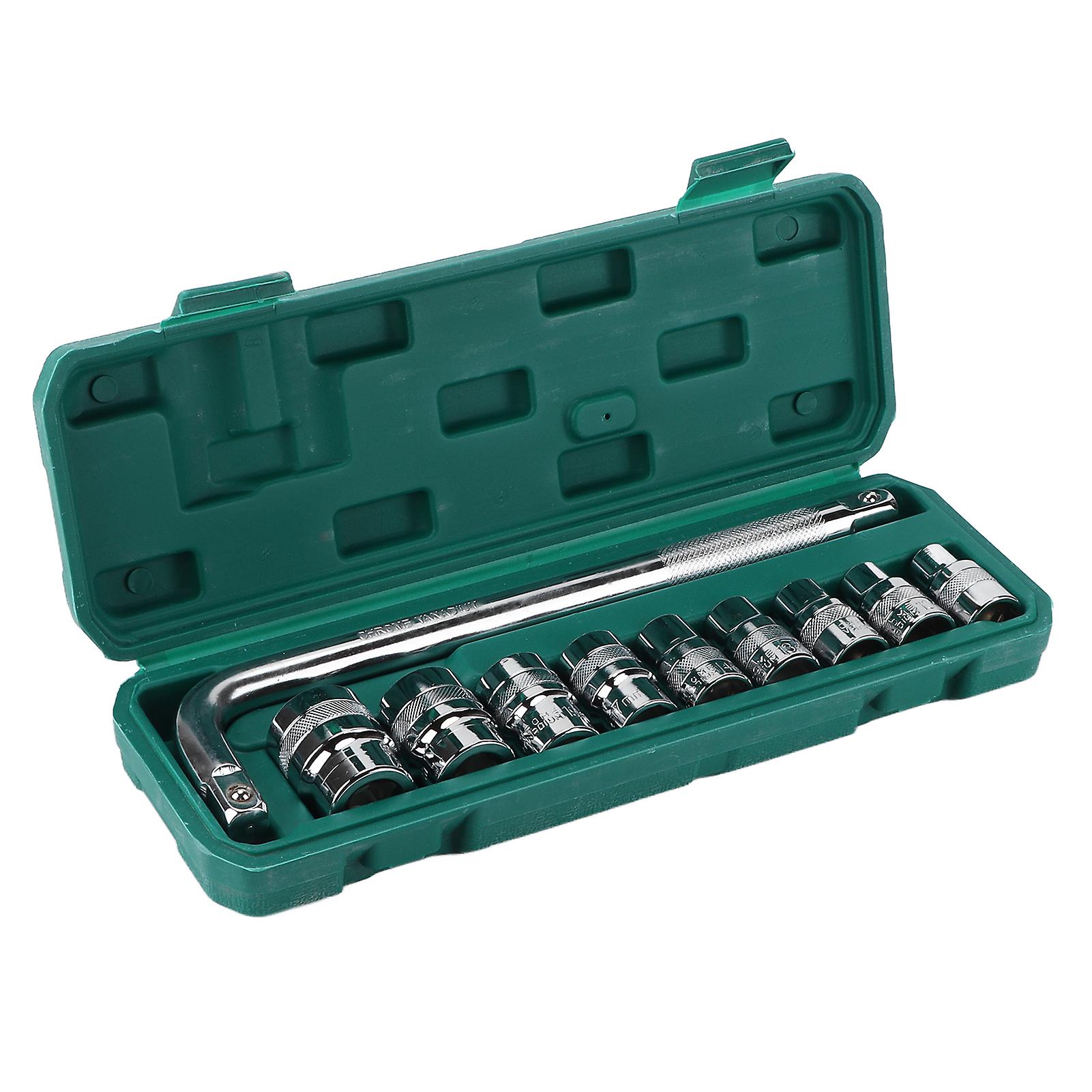 10pcs 1/2in Socket Set 9size Carbon Steel Electroplating Anticorrosion Auto Repairing Tool