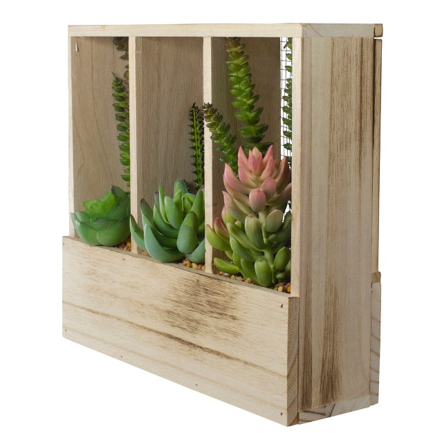 Artificial Mixed Succulent Arrangement In A Wooden Planter Box