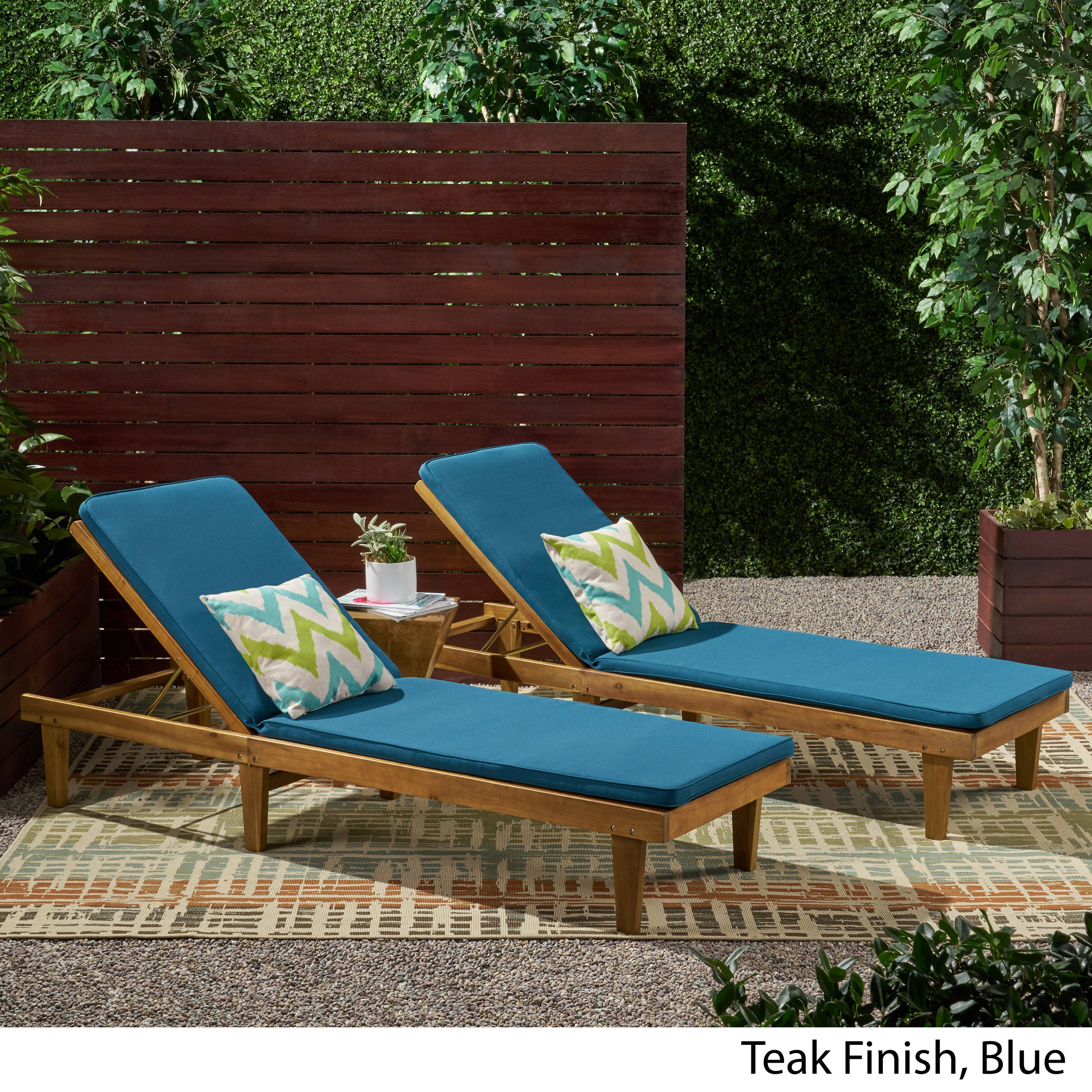 Nadine Outdoor Modern Acacia Wood Chaise Lounge with Cushion (Set of 2)