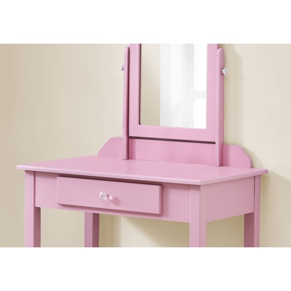 Vanity， Desk， Makeup Table， Organizer， Dressing Table， Bedroom， Pink Wood， Pink Laminate， Contemporary， Modern