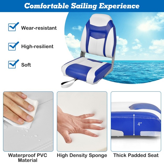 Costway 2 Pack High Back Folding Boat Seats With Sponge Cushion amp Flexible Hinges