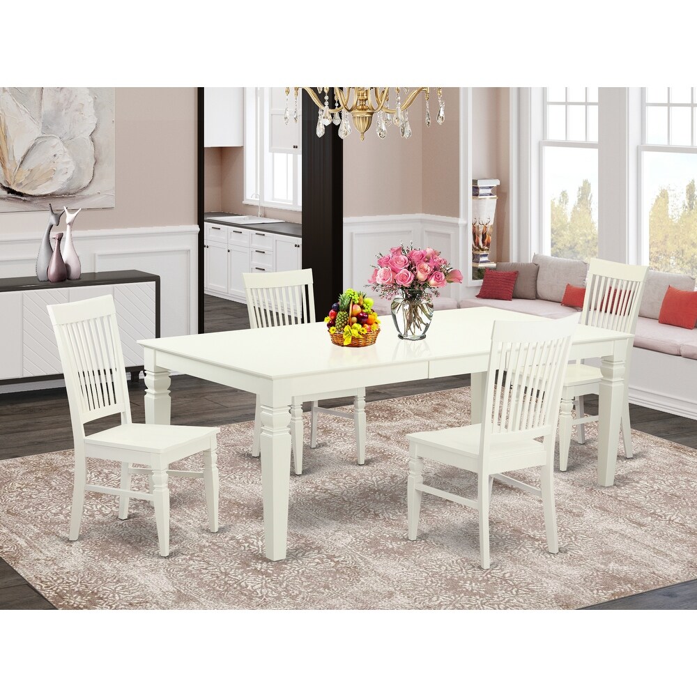 East West Furniture Dining Table Se  A Rectangle Dining Room Table and Wood Seat Chairs  Linen White (Pieces Options)