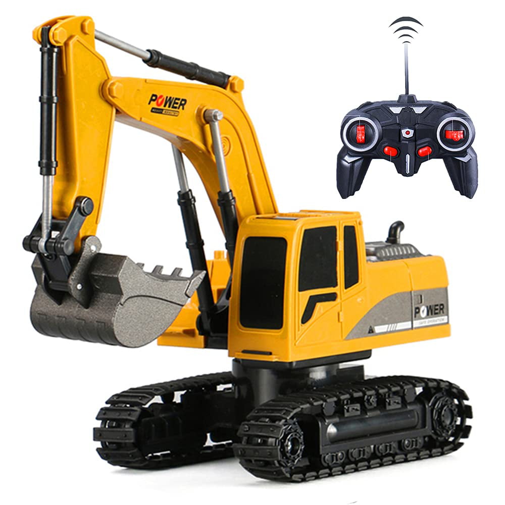 Remote Control Excavator Construction Vehicle with Sound and Lights， Rechargeable RC Truck Excavator Toys for Boys Girls Kids Gift