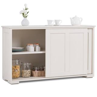 Costway 42 in. Cream White Kitchen Storage Cabinet Sideboard Buffet Cupboard with Sliding Door HM0004