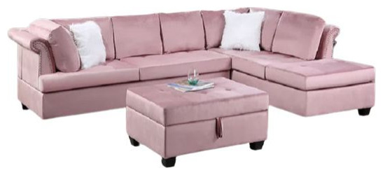 Valenca 3 Piece Sectional With Storage Ottoman Upholstered  Velvet   Contemporary   Sectional Sofas   by Hollywood Decor  Houzz