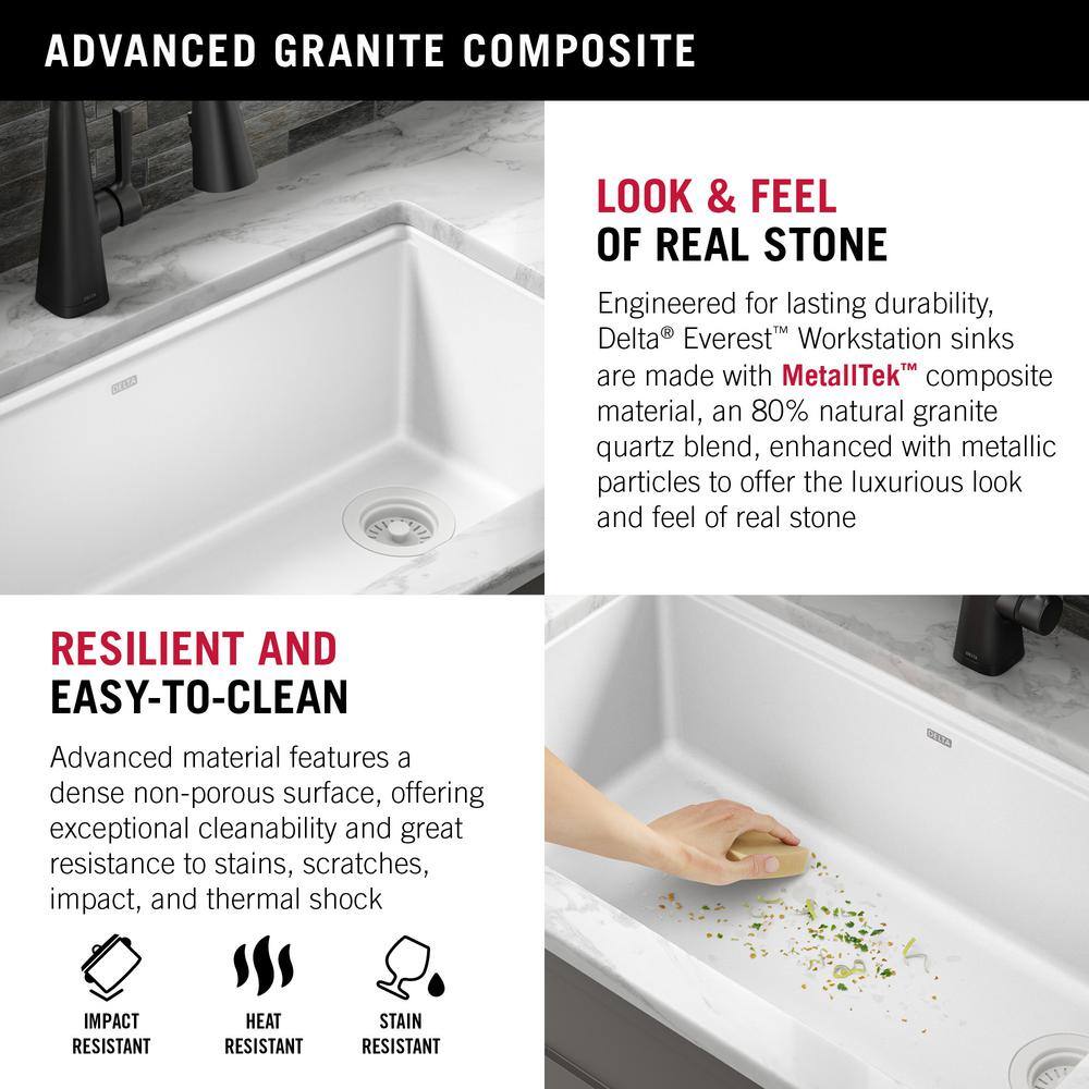 Delta Everest White Granite Composite 30 in. Single Bowl Undermount Workstation Kitchen Sink with Accessories 75B933-30S-WH