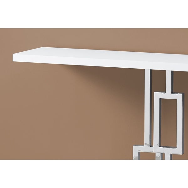 Accent Table， Console， Entryway， Narrow， Sofa， Living Room， Bedroom， Metal， Laminate， Glossy Chrome， Contemporary， Modern