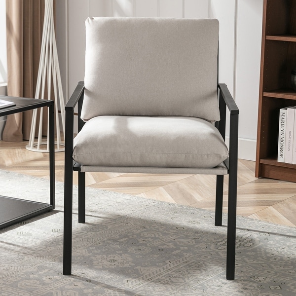 Modern Metal Frame Linen Accent Chair with Thick Padded Backrest and Removable and Comfortable Cushion for Living RoomandBedroom