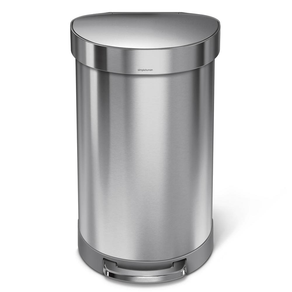 simplehuman 45-Liter Fingerprint-Proof Brushed Stainless Steel Semi-Round Metal Household Trash Can CW2030