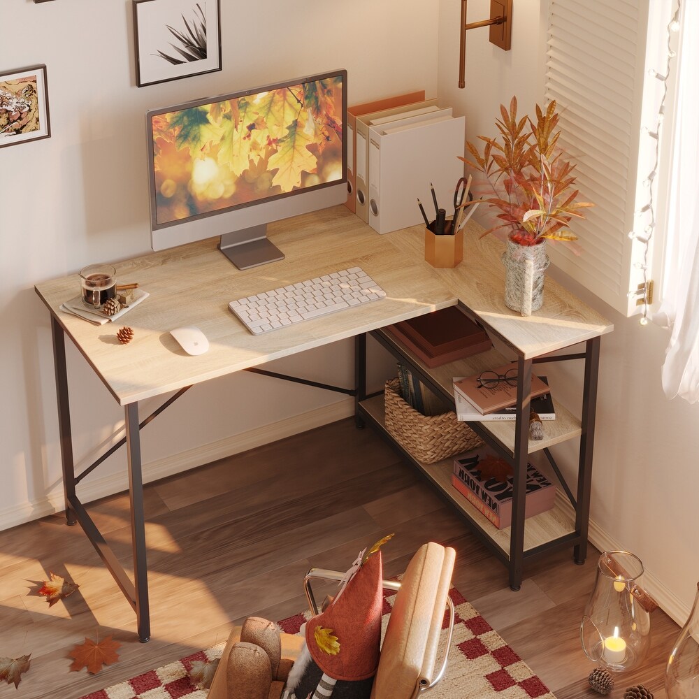 Small L Shaped Desk with Storage Shelves Corner Computer Desk