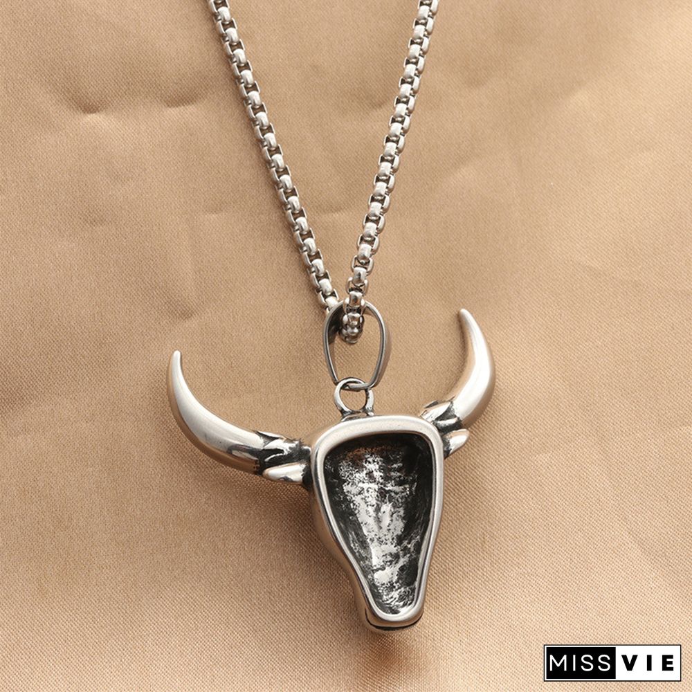 Stainless Steel Turquoise Bull Head Necklace