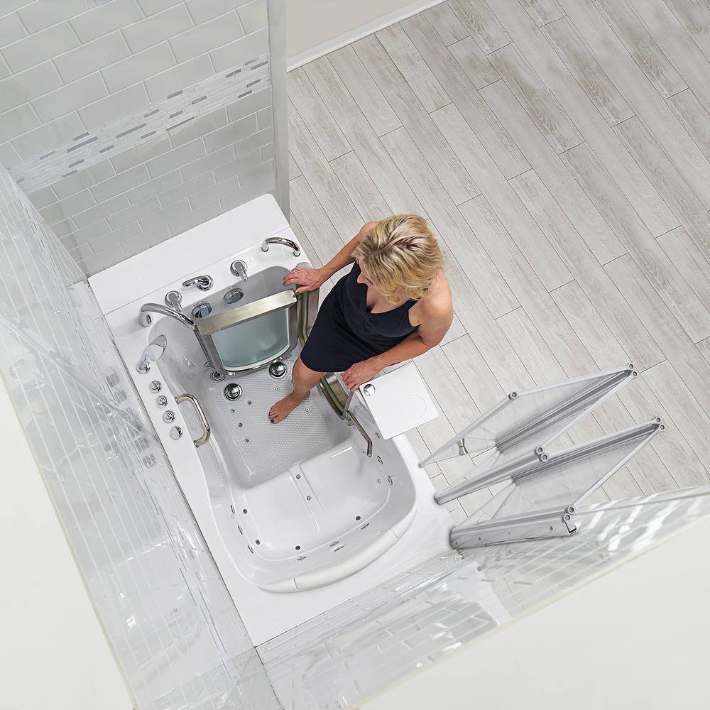 Ella Elite 52 in. Walk-In Whirlpool and Air Bath Bathtub in White with RH Door Faucet Dual Drain Heated SeatShower Screen H93108-HB4F