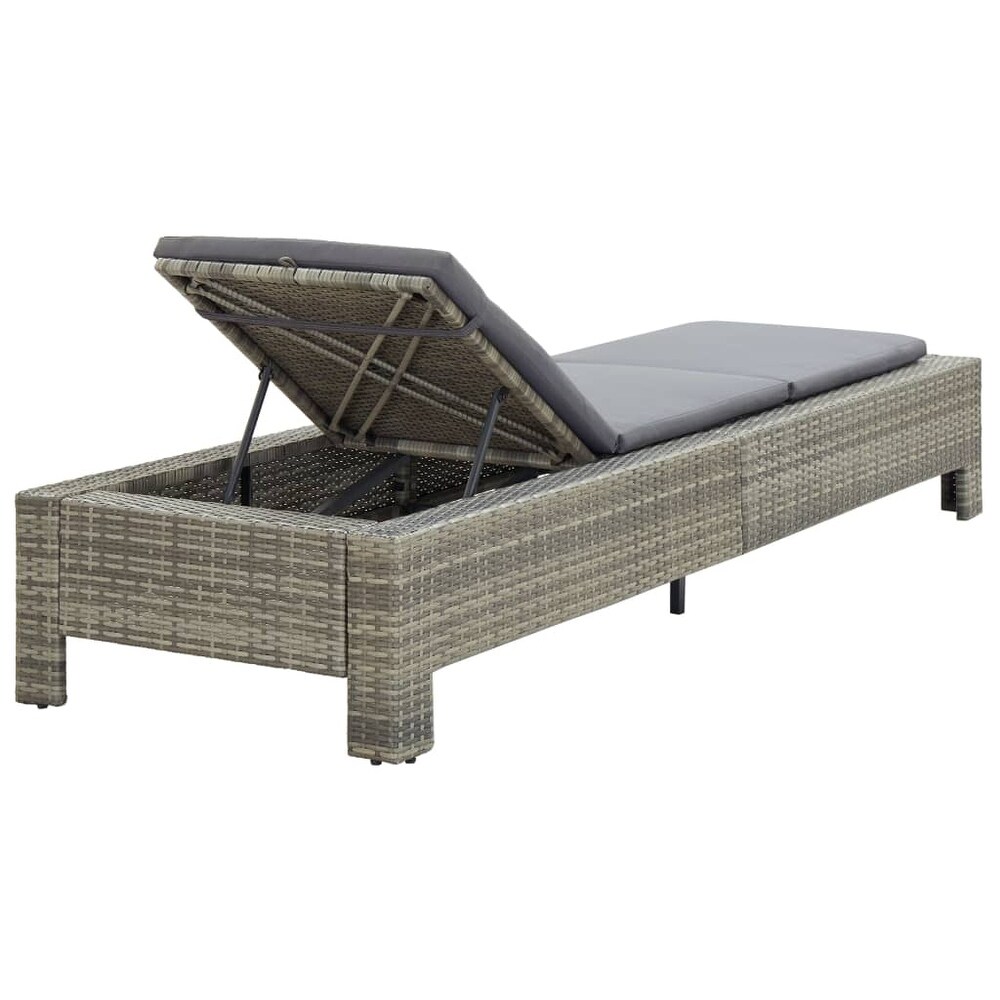 vidaXL Sunbed with Cushion Gray Poly Rattan