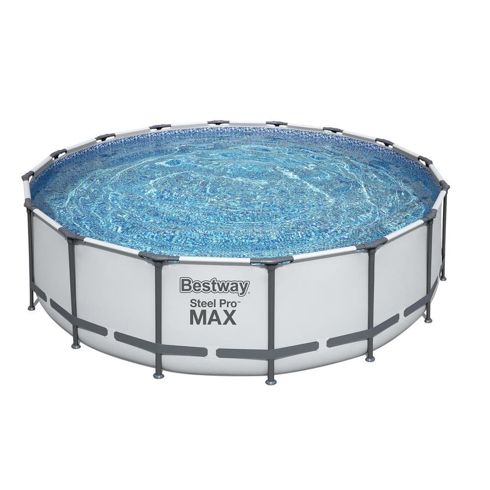 Bestway Pro MAX 16 ft. x 16 ft. Round 48 in. Metal Frame Above Ground Swimming Pool with Pump & Cover 5613AE-BW