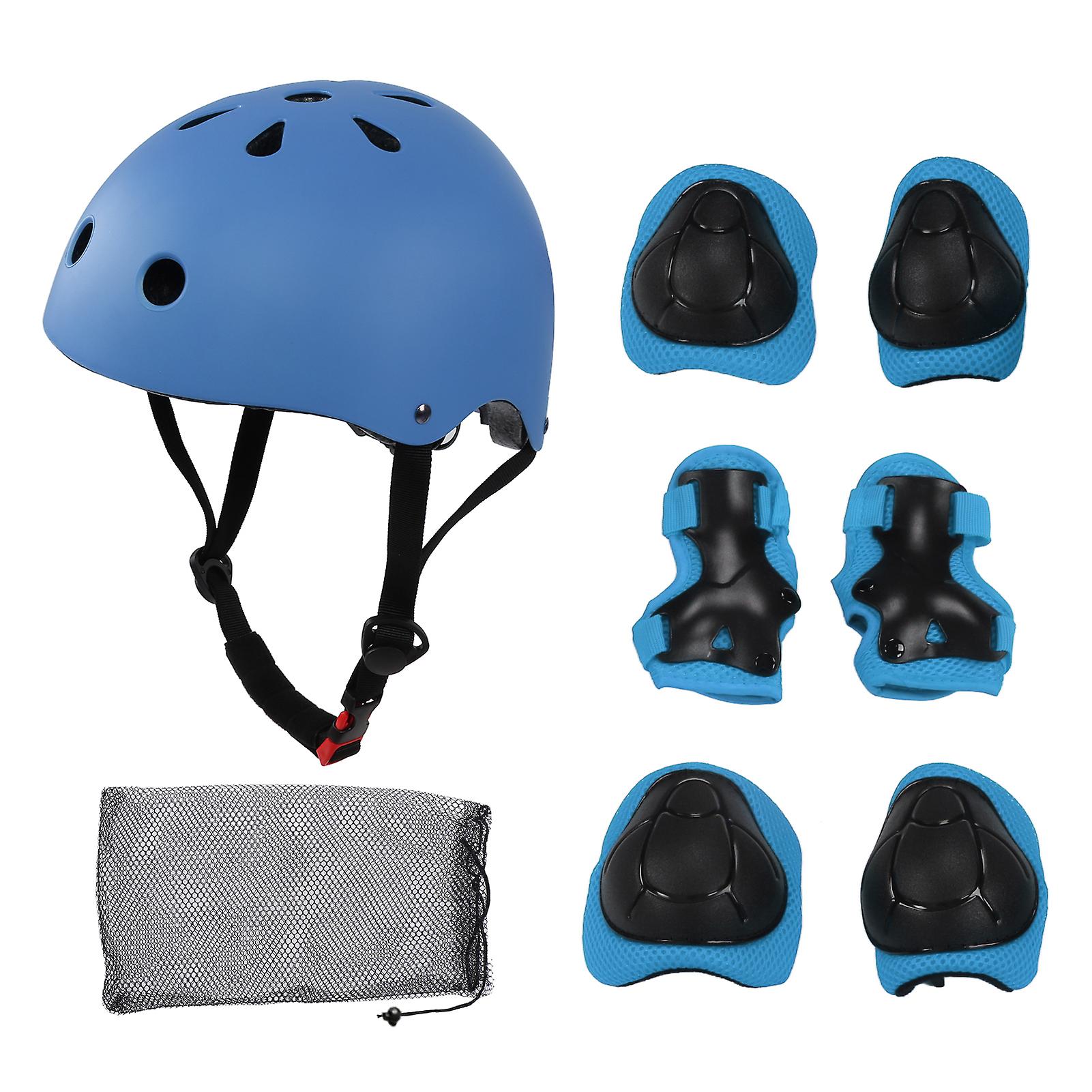 7pcs/set Children Safety Helmet Knee Elbow Pad Sets Breathable Riding Skating Protective Gear Setblue