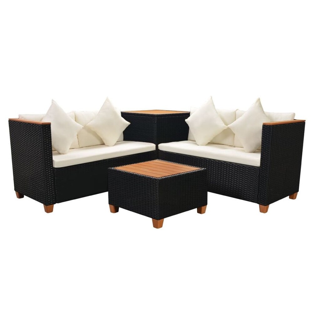 vidaXL 4 Piece Patio Lounge Set with Cushions Poly Rattan Black   46.5\