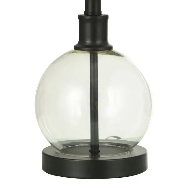 Glass Table Lamp - Black Finish with Off White Linen Shade