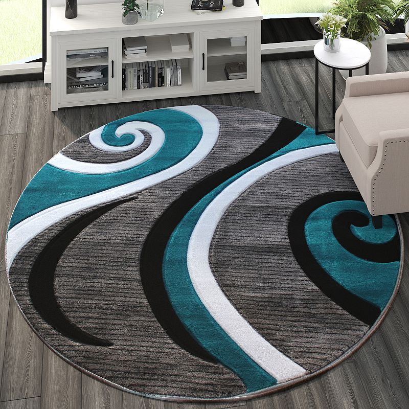 Masada Rugs Masada Rugs Sophia Collection 8'x8' Round Modern Contemporary Hand Sculpted Area Rug in Turquoise