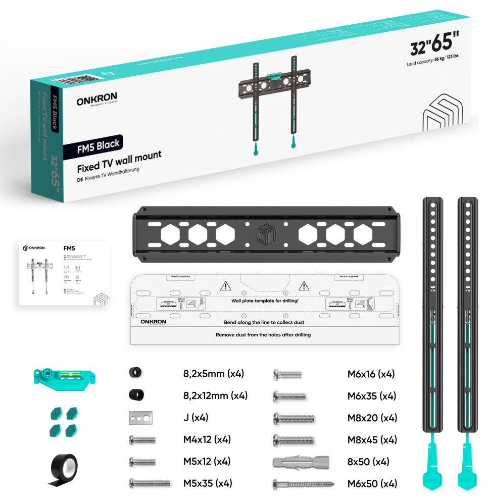 Fixed TV Wall Mount for 35 quotto 65 inch TVs Screens up to 123 lbs ONKRON FM5   Traditional   Entertainment Centers And Tv Stands   by ONKRON  Houzz