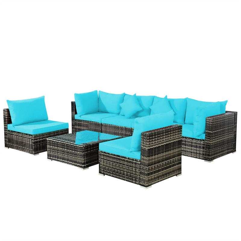 7 Pcs Rattan Patio Sectional Couch Set Outdoor Wicker Furniture Set with Cushions & Coffee Table