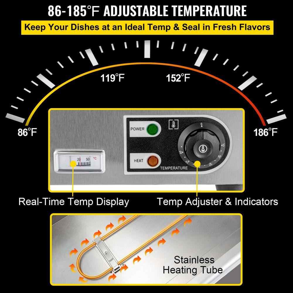 VEVOR Commercial Food Warmer 5 x 12 Pans 44 Qt. Electric Bain Marie with 6 in. Deep Pans Stainless Steel Steam Table1500Watt BLZBWTC5PB2500001V1