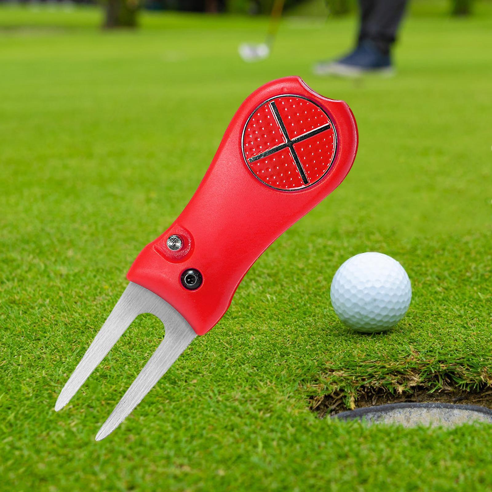 Golf Divot Repair Tool Folding Golf Putting Green Fork For Training Supplies Red