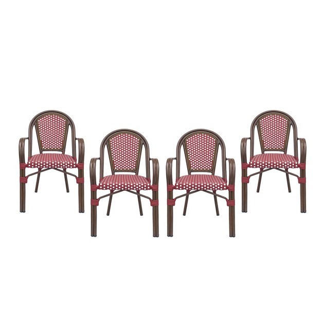 4pk Brianna Outdoor French Bistro Chairs Red white Christopher Knight Home