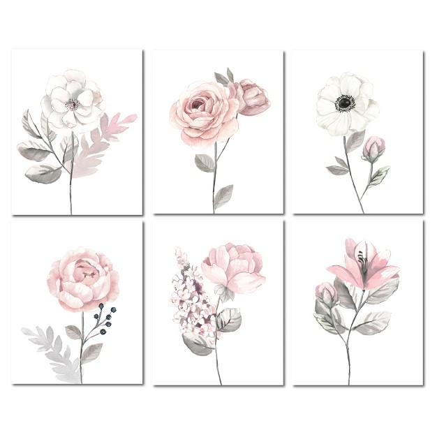 Lambs amp Ivy Watercolor Floral Unframed Nursery Child Wall Art 6pc Pink gray