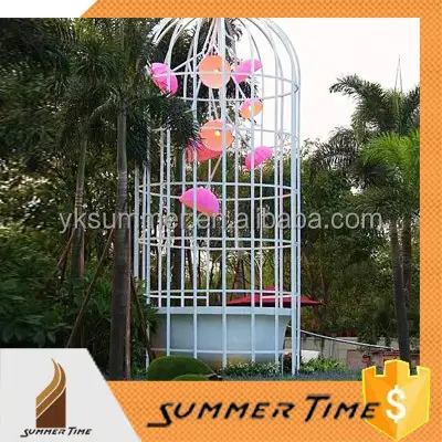 Custom modern metal crafts artificial lighting led birdcage house life size statue garden decoration outdoor sculpture for sale