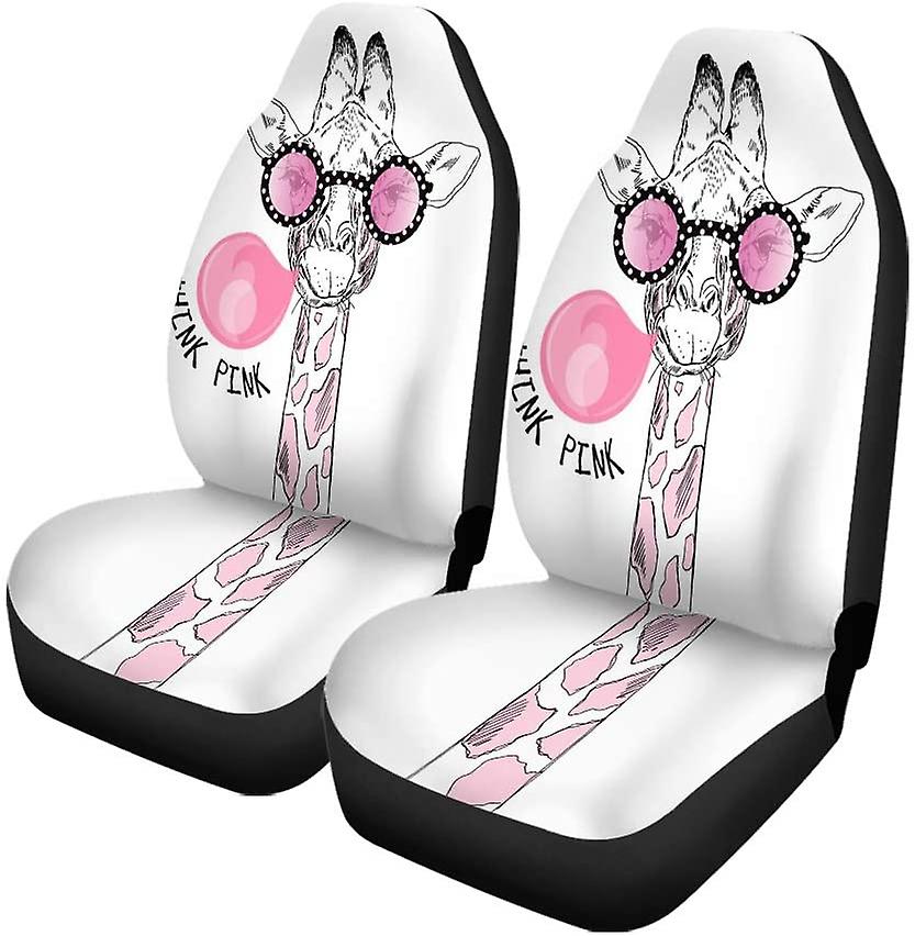 Set Of 2 Car Seat Covers Pink Giraffe Universal Auto Front Seats Protector Fits For Car，suv Sedan，truck