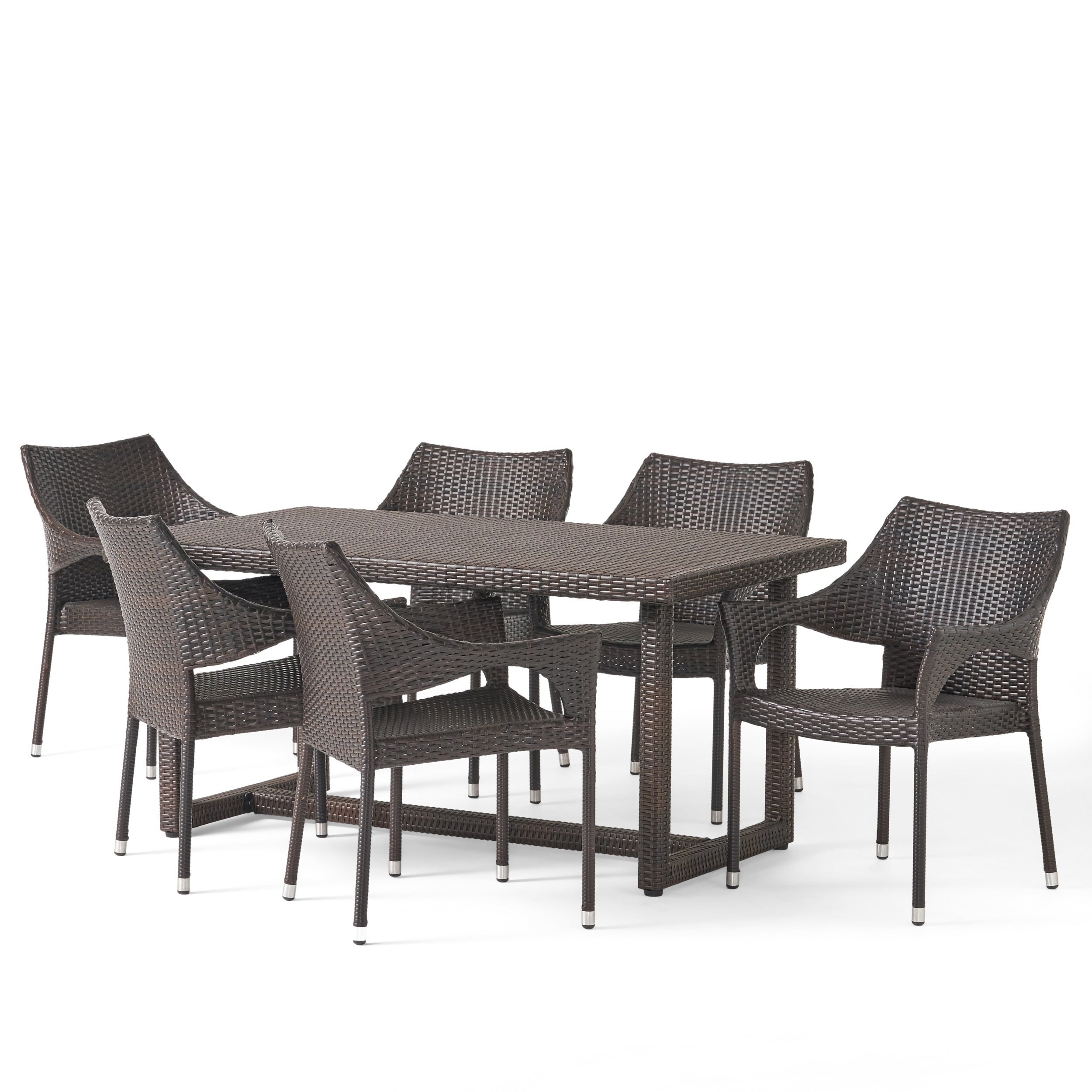 Rice Outdoor 7 Piece Wicker Dining Set, Multibrown