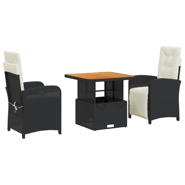 vidaXL Patio Dining Set with Cushions Furniture 2 Piece Black Poly Rattan