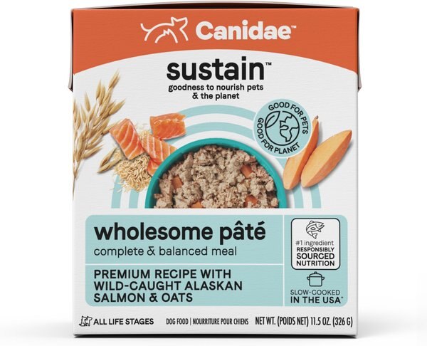 CANIDAE Sustain Wholesome Pate Premium Recipe with Wild-Caught Salmon Wet Dog Food， 11.5-oz can， case of 12