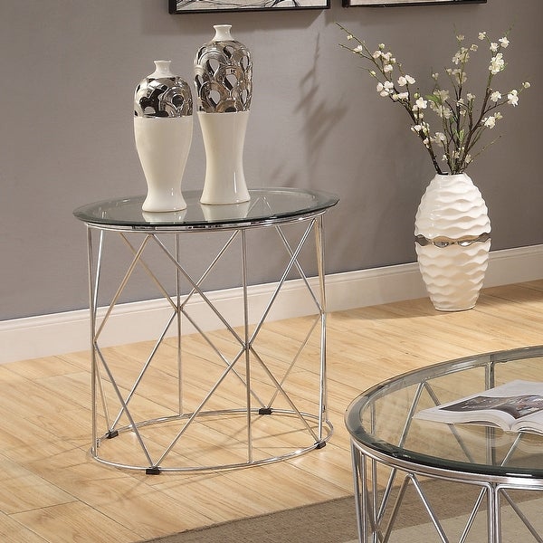 Furniture of America Eila Contemporary Round Glass 23-inch Side Table