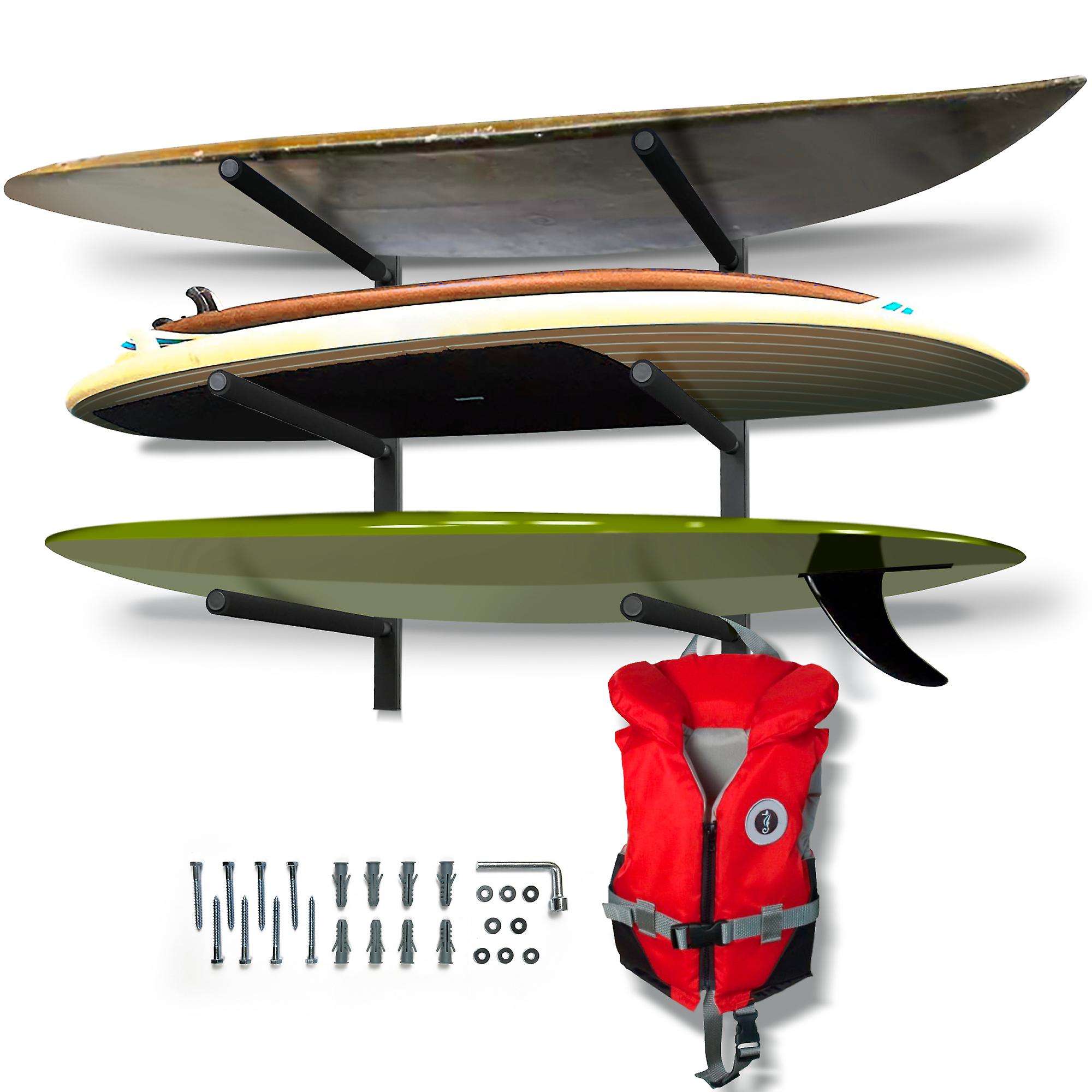 Paddle Board Rack Wall Mounted 3 SUP Storage Rack， 3 Level Surfboard Rack， Kayak Rack， Snowboard Wall Mount，  Dock Storage， Garage Storage， Ski Storage， Canoe Accessories， Holds Up To 240lbs