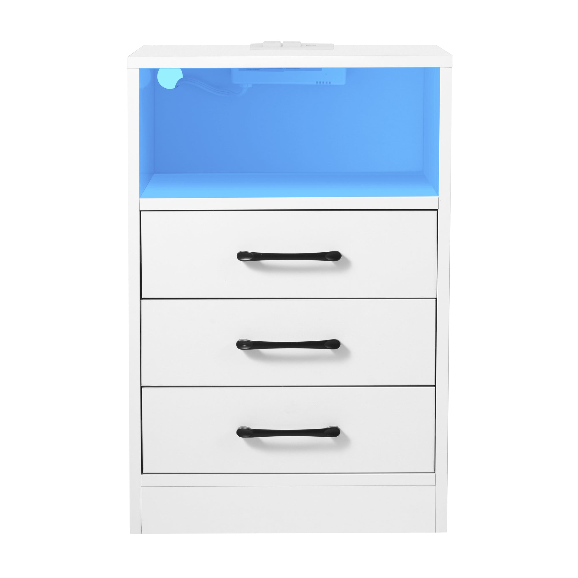 Suzicca Nightstand with 3 Drawers and Cabinet,USB Charging Ports and ,White