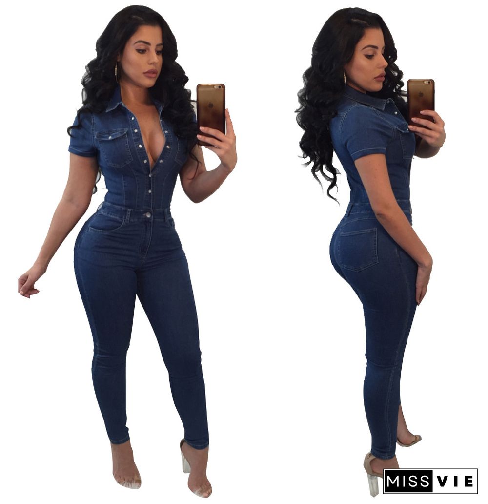 Fashionable Denim Skinny Casual Jumpsuit