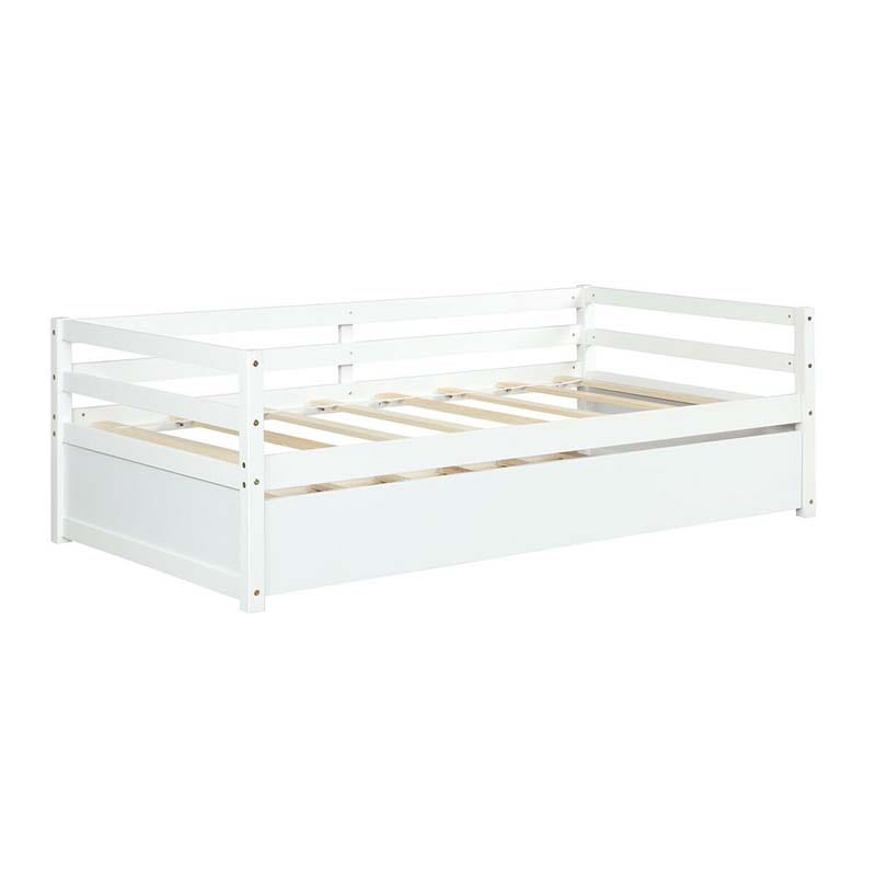 Wooden Twin Daybed with Trundle & Durable Slat Support, Standard Twin Bed Frame Sofa for Guest Children Living Room