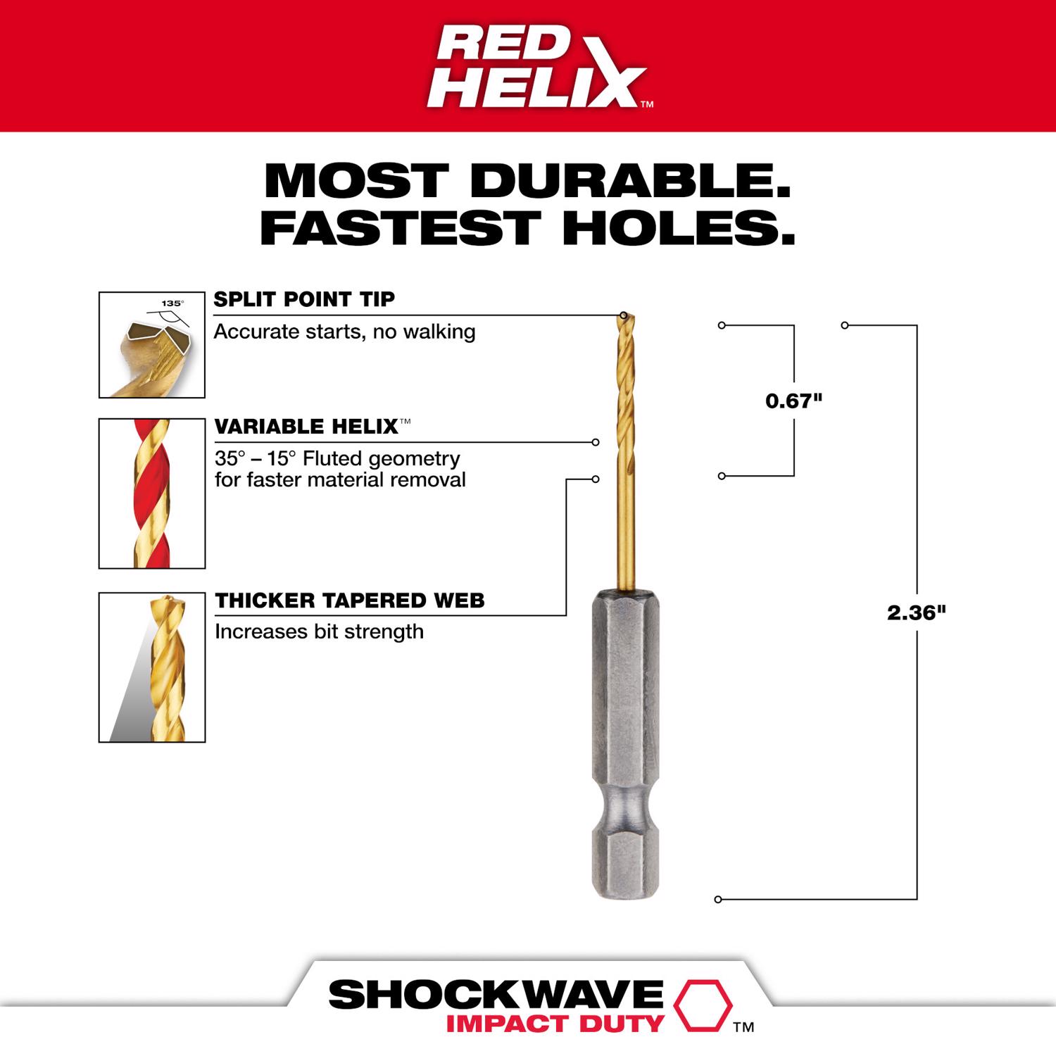 MW Shockwave 5/64 in. X 3.15 in. L Titanium Red Helix Drill Bit 2 pc