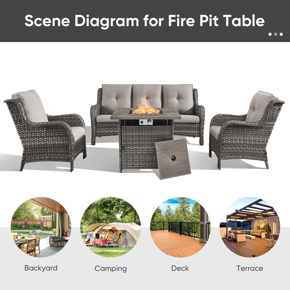 4 piece Outdoor Patio Sofa Chair Set With Fire Pit Table