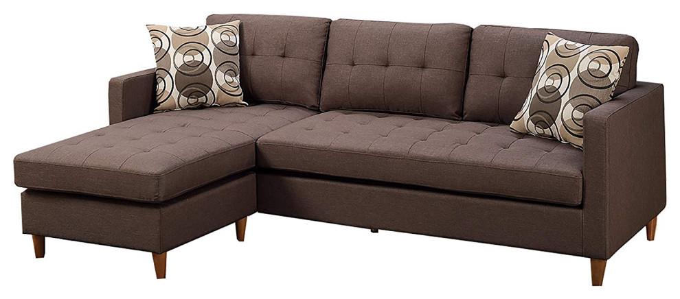 Polyfiber 2 Pieces Sectional With Pillows In Brown   Midcentury   Sectional Sofas   by Benzara  Woodland Imprts  The Urban Port  Houzz