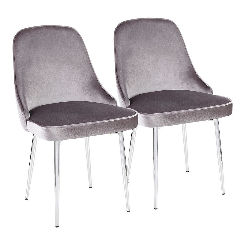 Set of 2 Chrome Frame and Silver Velvet Fabric Dining Chair 33.75”