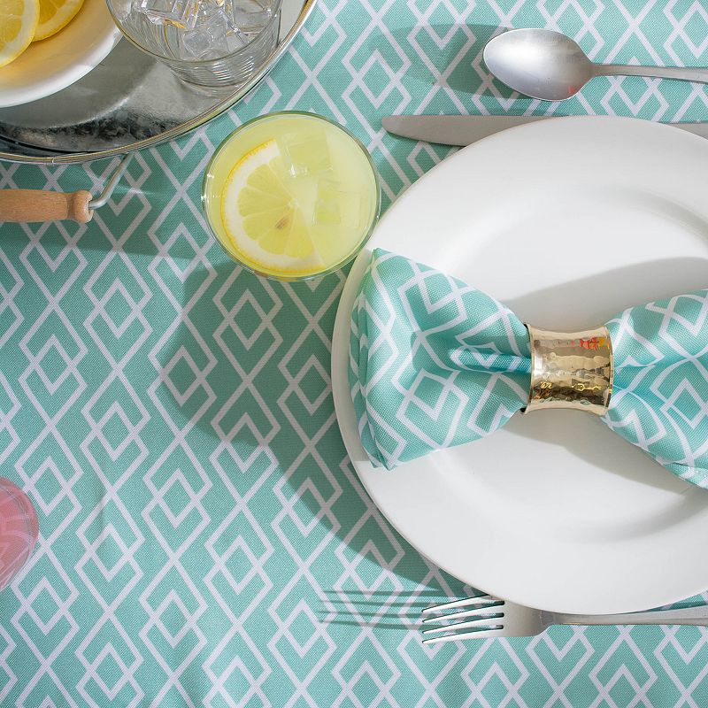 Aqua Blue and White Diamond Pattern Outdoor Round Tablecloth 60”