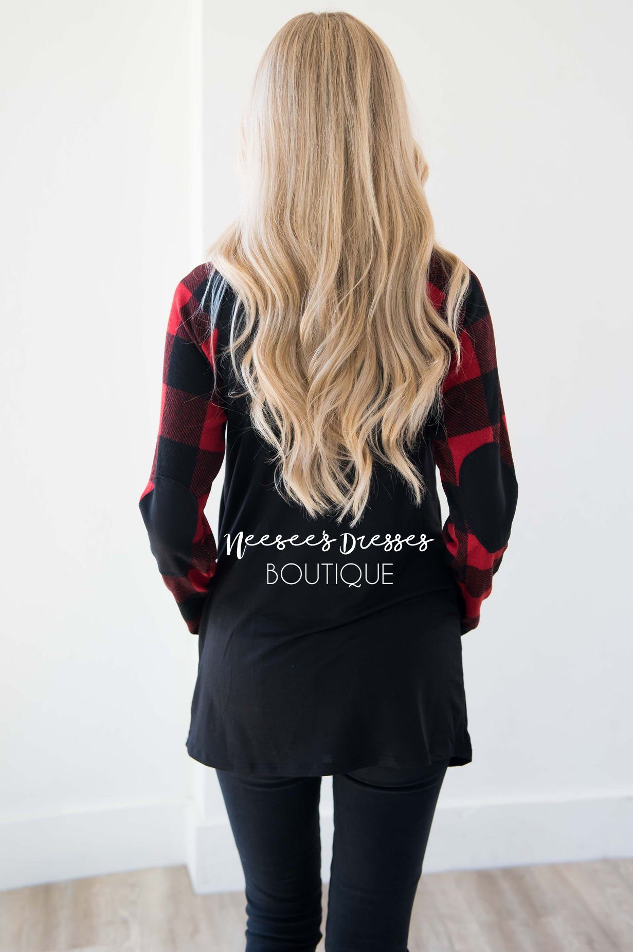 A Little Inspiration Plaid Elbow Patch Top