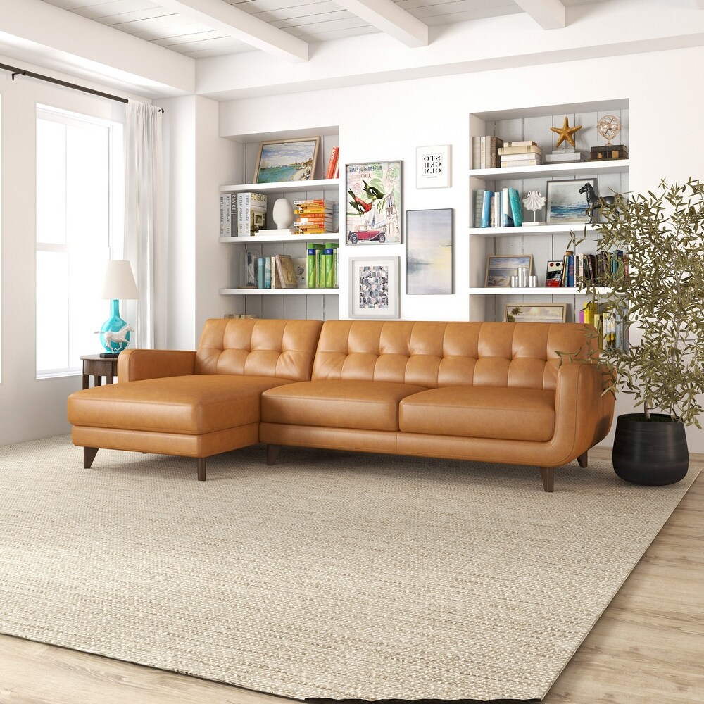 Carla Mid Century Modern Tufted Living Room Leather Sectional Couch