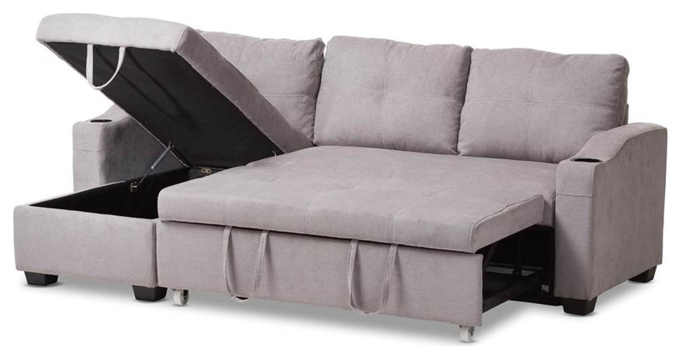 Modern Sectional Sofa  Reversible Cushions  ampArms With Cup Holders  Light Gray   Transitional   Sectional Sofas   by Decorn  Houzz