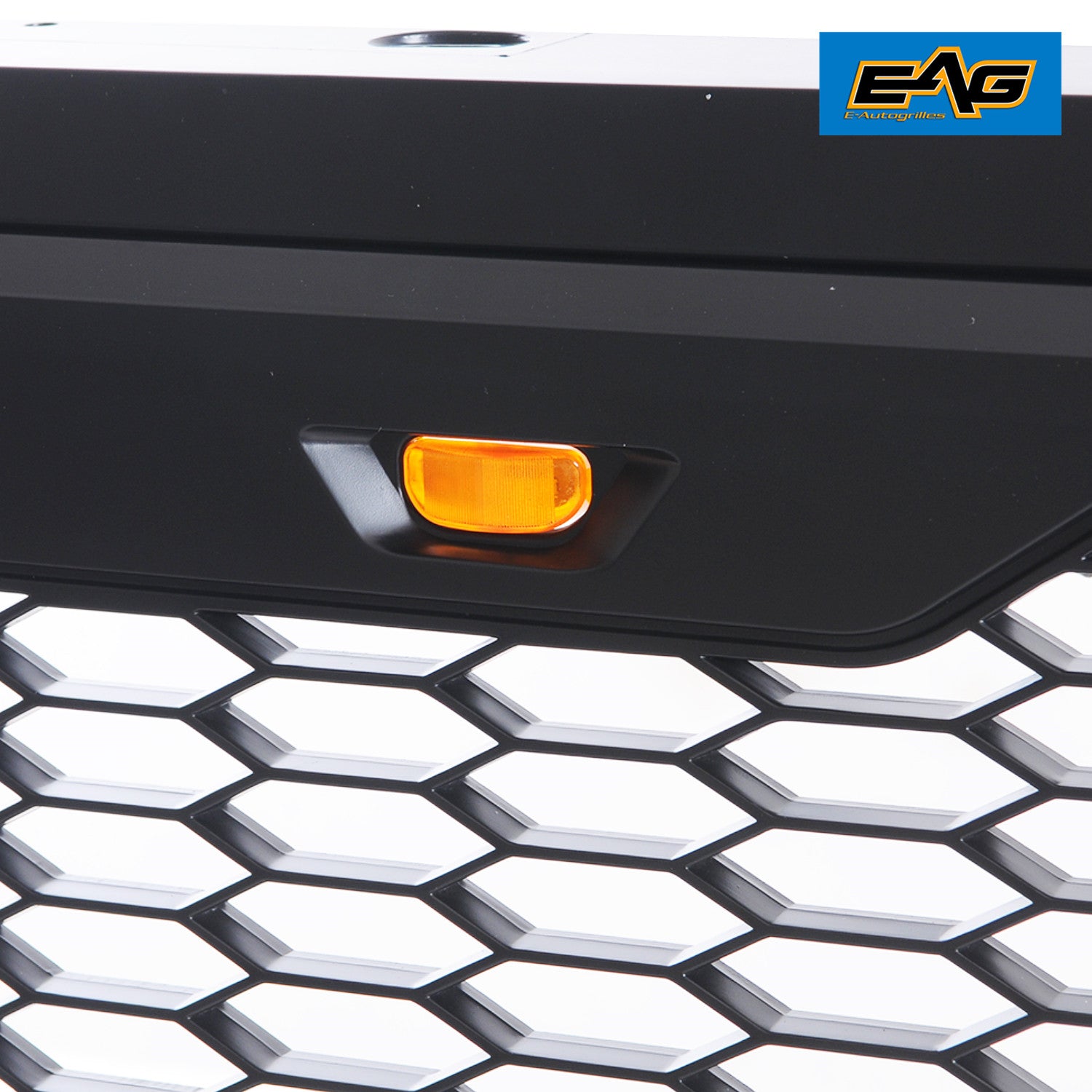 EAG Replacement Upper Grille ABS Front Mesh Grill Fit for 18-19 Ford F150 - Matte Black - with Three Amber LED Lights and Two 12W Square LED Lights