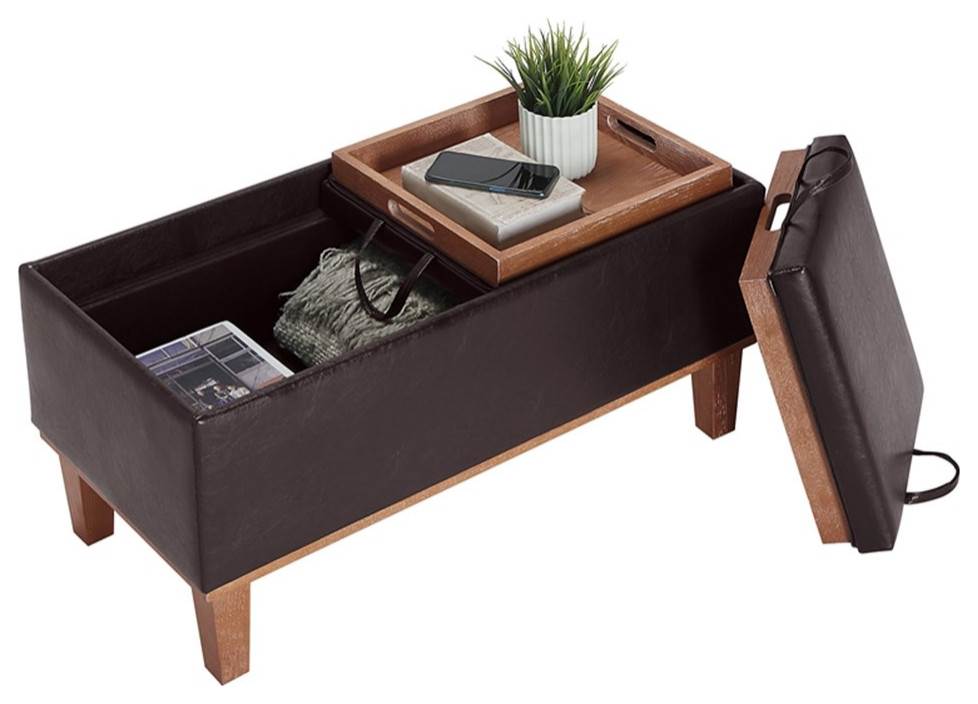 Designs4Comfort Brentwood Storage Ottoman with Trays in Espresso Faux Leather   Transitional   Footstools And Ottomans   by Homesquare  Houzz