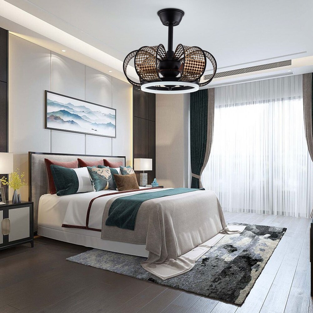 Retro 19'' Ceiling Fan Ceiling Mount Mesh Lampshade with Remote   19in