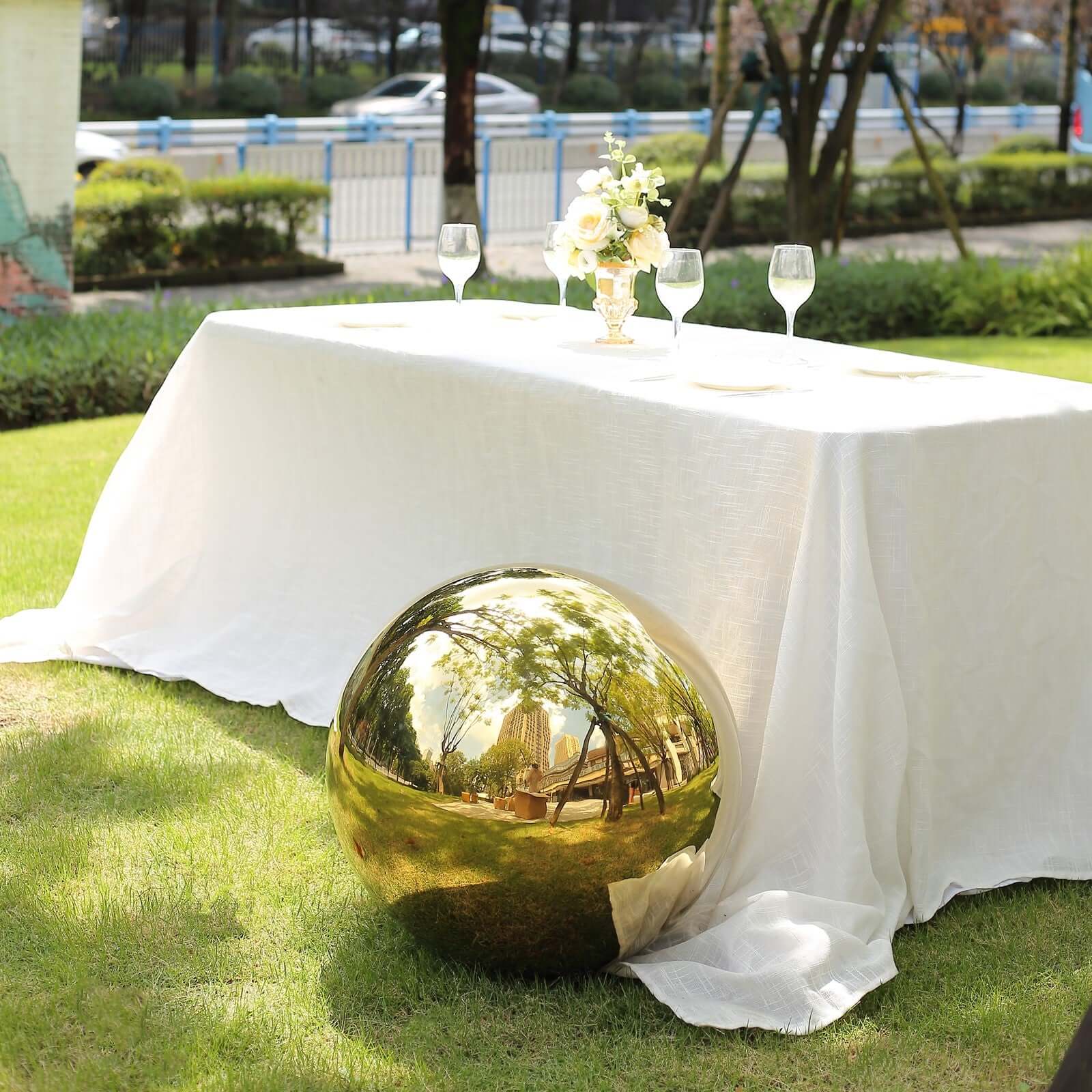 Gold Stainless Steel Gazing Globe Mirror Ball, Reflective Shiny Hollow Garden Sphere - 22